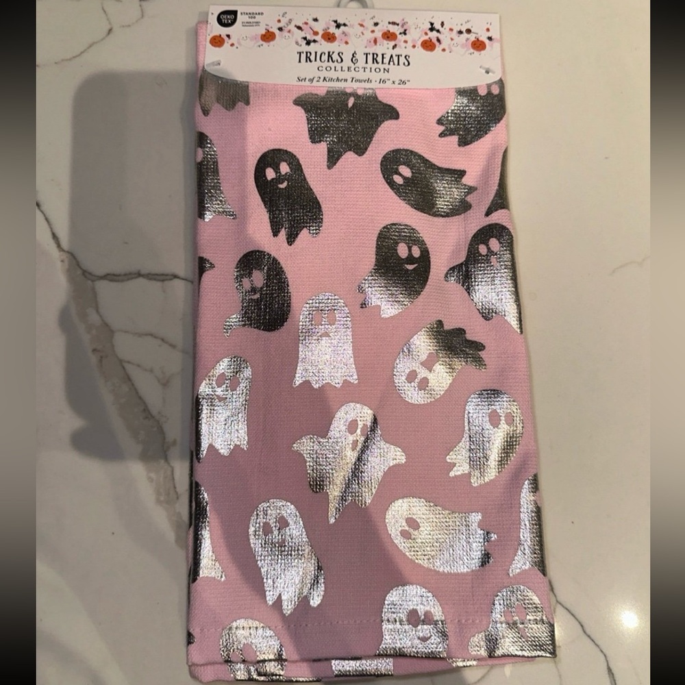 Pink Hand Towels with Silver Ghosts